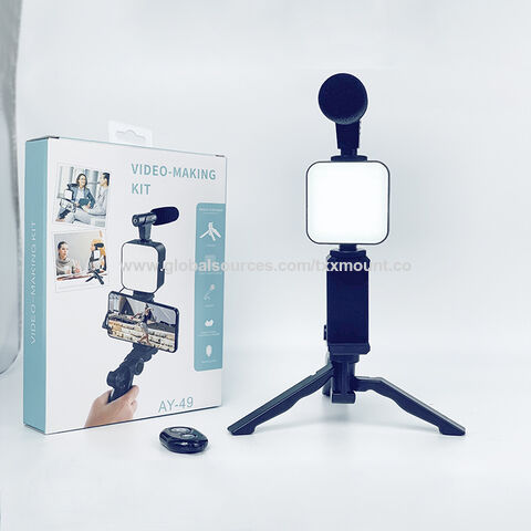 KIT STREAMING TRÍPODE ESTABILIZADOR + MICRÓFONO + LUZ LED + CONTROL AY-49