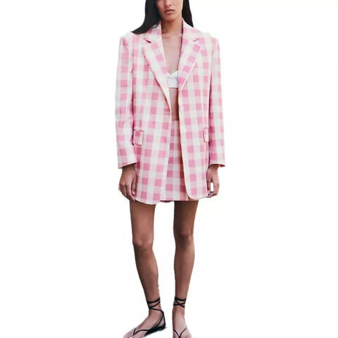 Compre Fornecedor Moda Elegante Femme Formal Atacado Rosa Oversize Plaid  Bblazer Saia Terno Duas Peças Conjunto Senhora Mulheres e Ternos Femininos  de China por grosso por 15.5 USD