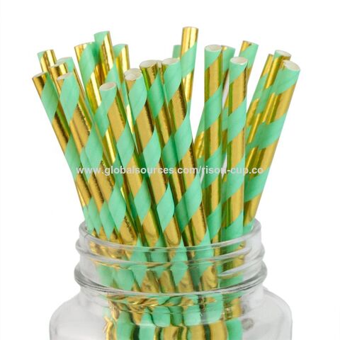 Pailles en Papier Jetables Écologiques Biodégradables de Haute Qualité pour Fêtes, Emballées Individuellement, avec Cuillère - Vente en Gros