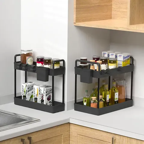 No Drilling Large Capacity 2 Tier Drawer Sliding Cabinet Under Sink Storage  Organizer Basket Pull out Cabinet with Wooden Handle - China Under Sink  Organizer and Under Sink Organizers and Storage price