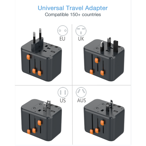 TESSAN Multi Universal Reiseadapter mit 1 Universalsteckdose + 2 USB-A + 3 Typ-C Anschlüssen (Schnellladung PD 35W, Schwarz) - Weltweiter Stromadapter für Geschäftsreisen