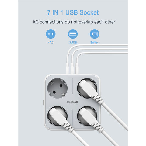 Buy Wholesale China Tessan Double Plugs Socket 4-in-1 Multiple Plugs With 2  Usb 1 Euro Socket And 1 Schuko 2-way Multiple Wall Socket & Socket at USD  4.97