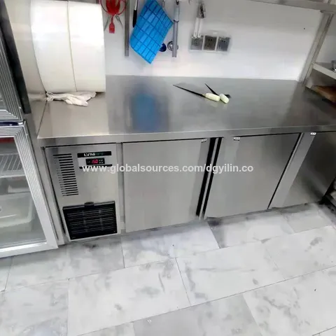 Compre Comercial De Acero Inoxidable 2 Puerta Debajo Del Mostrador  Refrigerador Mesa De Cocina Nevera Mesa De Trabajo Congelador y  Refrigerador de China