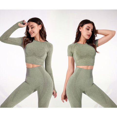 Compre Venta Caliente Sin Costura Mujeres Fitness Manga Larga Crop Top Alta  Cintura Leggings Yoga Establece Ejercicio De Entrenamiento y Ropa Deportiva  de China por 9 USD