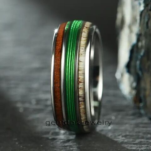 Gentdes Jewelry Fashion Green Fishing Line Ring With Elk Antler