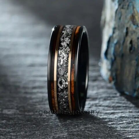3 PCs Stainless Steel Engagement Ring Set| Muonionalusta Meteorite Rin