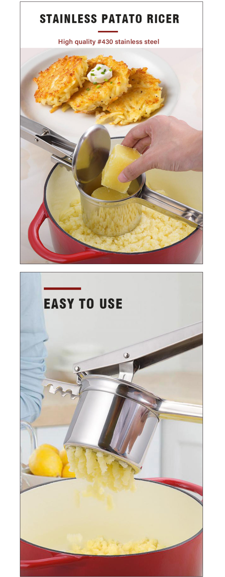 3 Interchangeable Discs Potato Ricer, Manual Masher for Potatoes, Fruits -  China Potato Masher and Potato Ricers price