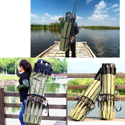 Portable Fishing Tackle Rod Holder Backpack Bag 