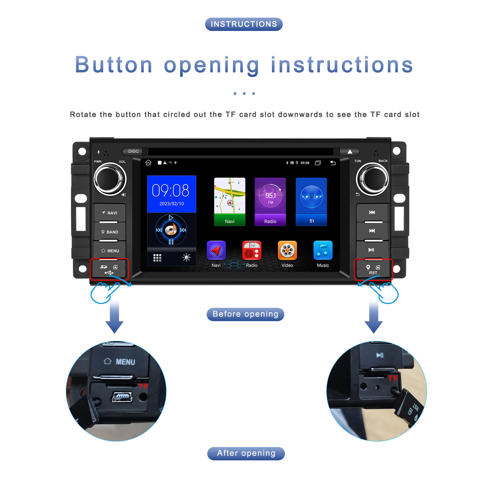 Radio 1 DIN con Carplay Android Auto,Radio Coche Bluetooth Manos Libres 5,1  Pulgadas Pantalla Táctil con Asistente de Voz Enlace Espejo FM, USB TF  AUX-in,SWC+Cámara Trasera : : Electrónica