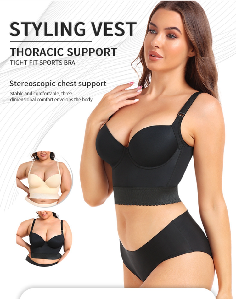 Extra Firm High Compression Full Cup Push Up Bra back support faja black  shaper