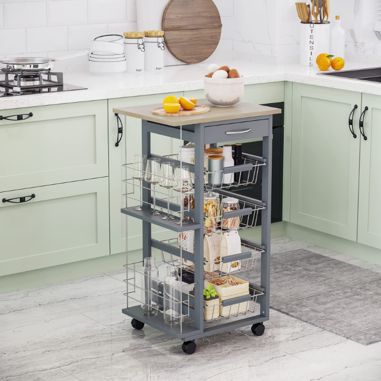 Buy Wholesale China Rolling Kitchen Island Wheels Trolley Utility Cart With Spice Racks & Metal
