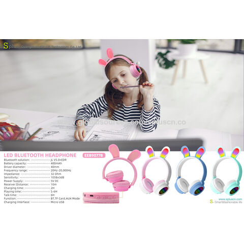 RGB Rabbit Ear Headsets Bluetooth Wireless LED Headphones For Children's  Gamer