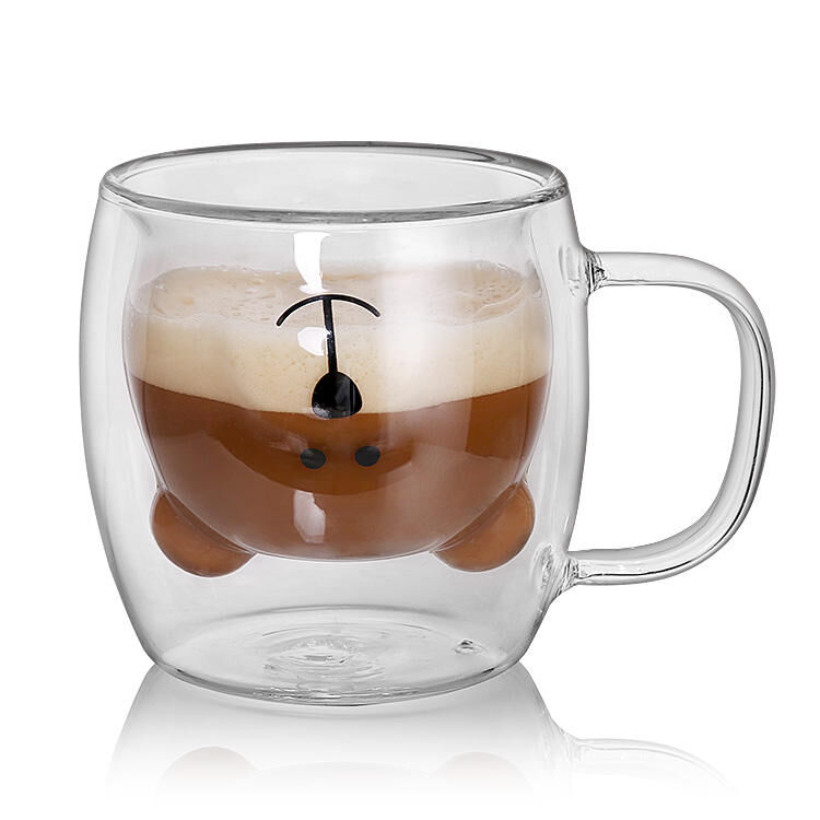 High Quality Cute Bear Tea Cup Double Wall Glass Milk Coffee Bear Mug With Handle Insulated