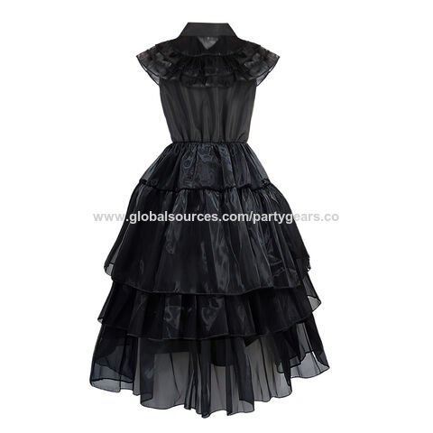 Wednesday Adams Family Cosplay Ball Black Dress Performance Dress(dress +  Belt + Decorative Belt)