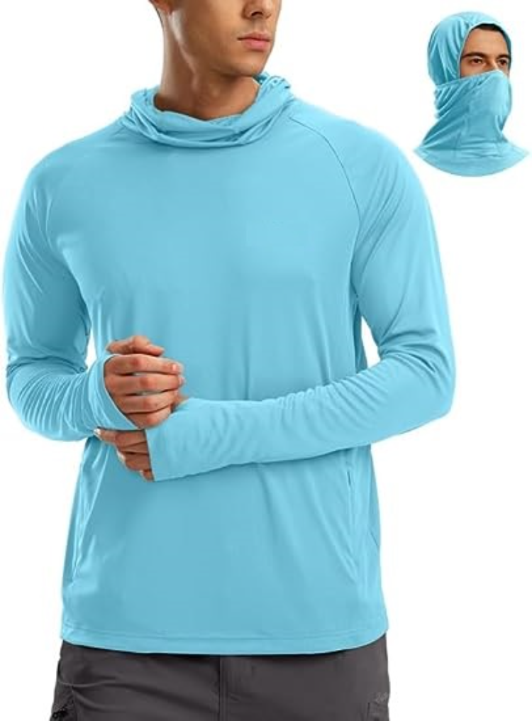 Mens Fishing Shirts Long Sleeve Fishing Hoodie With Face Masked