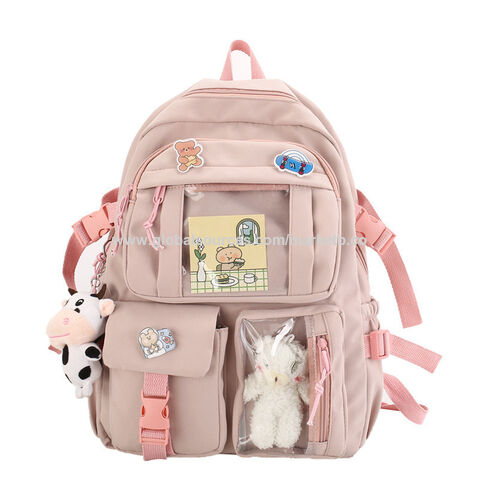 5 unids/set mochilas escolares para estudiantes, mochila ligera y linda  para niñas (rosa)