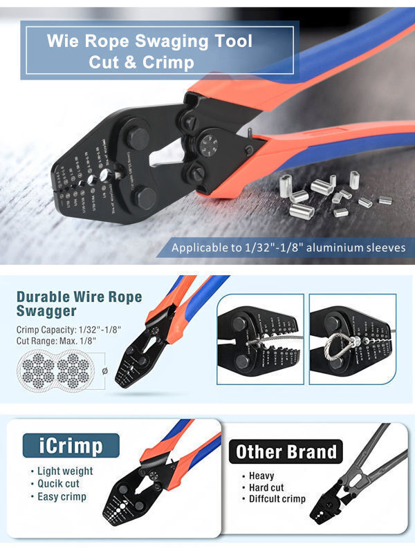 CWR1328 Wire Rope Crimping Tool for 1/32~1/8 inch — IWISS TOOLS