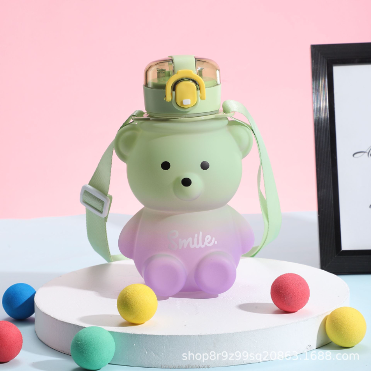 Large Capacity 800ml Kids Straw Water Bottle Cute Bear Graduated Color ...