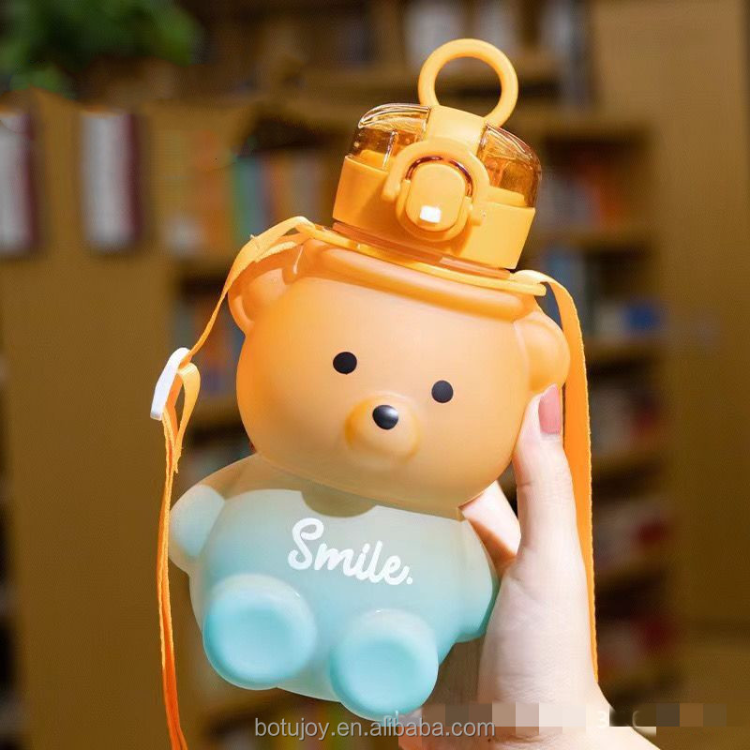 Large Capacity 800ml Kids Straw Water Bottle Cute Bear Graduated Color ...