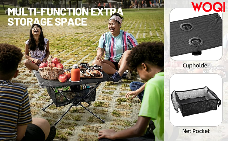 Zune Lotoo Folding Camping Table – Portable With Drink Holders & Mesh Storage, Lightweight For Outdoor Use