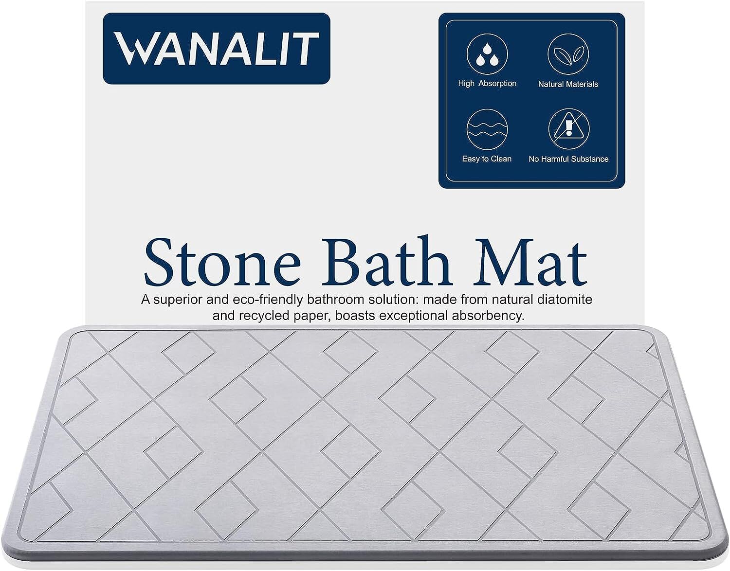Stone Bath Mat Diatomaceous Earth Rug Bathroom Fast-drying Absorbent  Natural Diatomite Bath Stone Mat Stone Shower Mat Non-slip Waves 