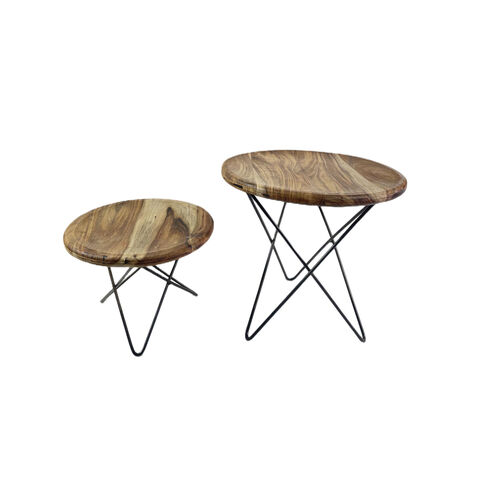 Round Side Table  Modern, Minimalist Wood & Steel End Table