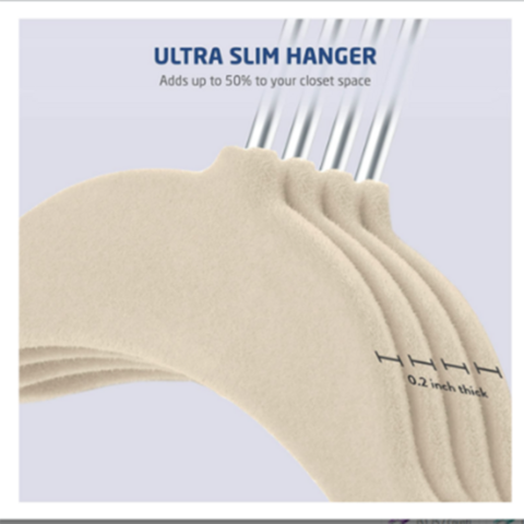 Velvet Slim Clothes Hangers, With Metal Clips, Hook Swivel 360