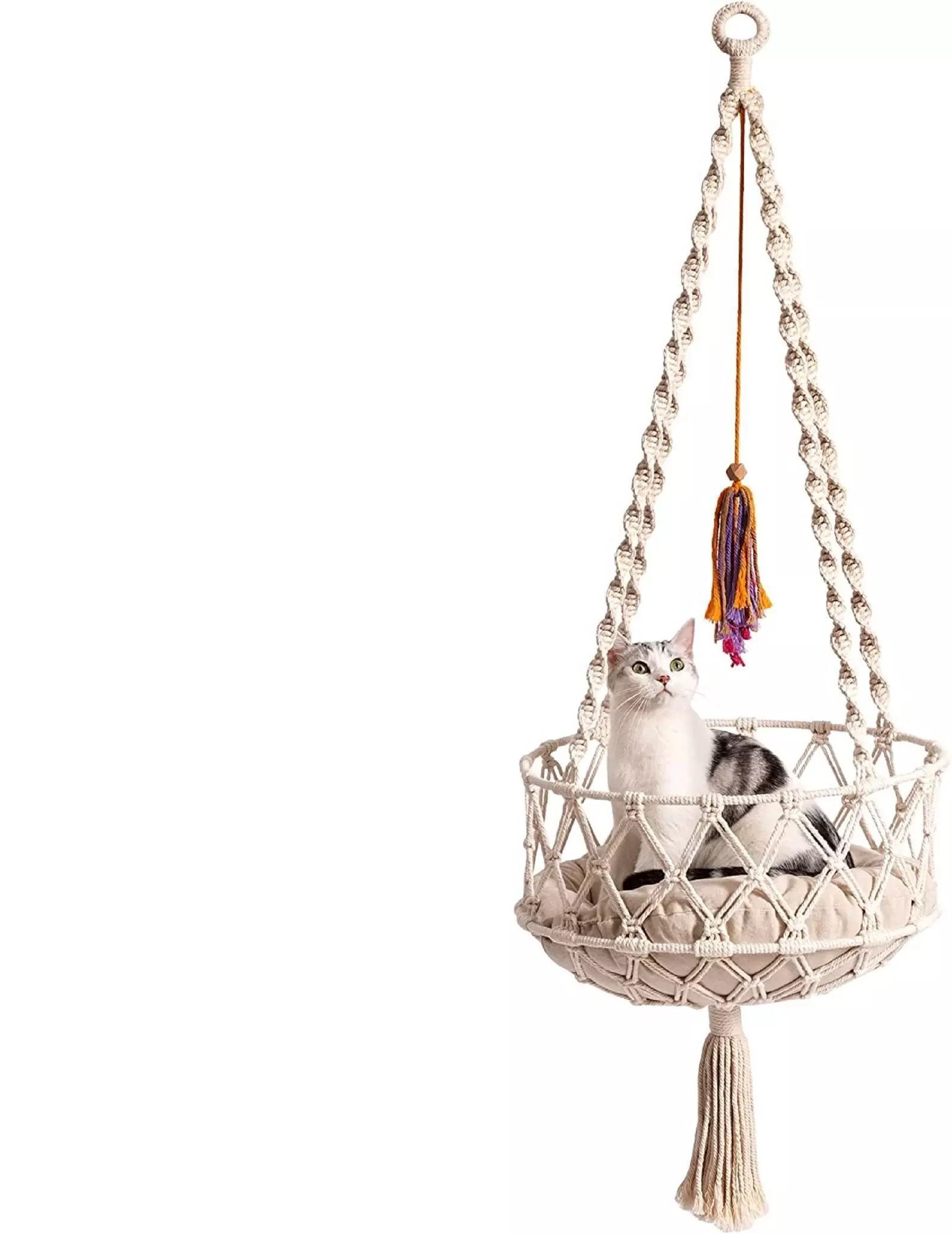Rede Para Gatos VINGVO 148cm - Macramê Boho, Cama Suspensa Com Gancho