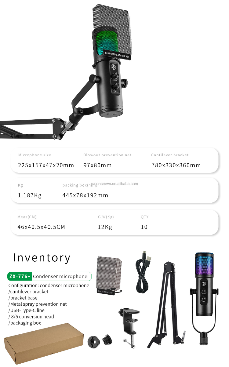 Zx-776 Metal Live Streaming Usb Mic Desktop Pc Laptop
