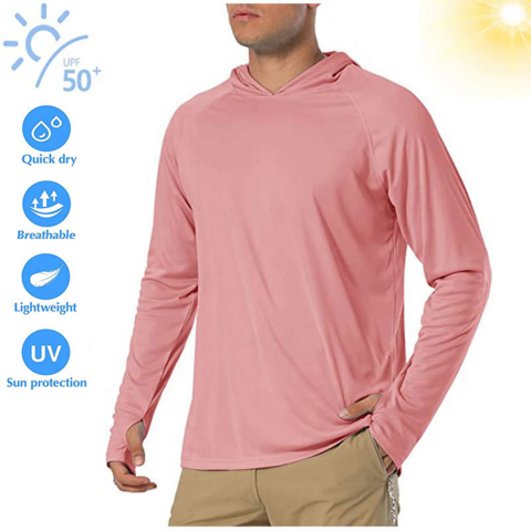 Mens Hooded Fishing Shirt Long Sleeve, Sun Protection, Breathable