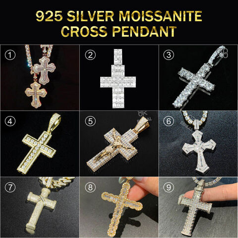5 mm VVS Moissanite Diamond Cross Pendant, Upside Down Cross Silver Pendant for Men & Women, Charm Pendant,Wedding Pendant, Anniversary Gift