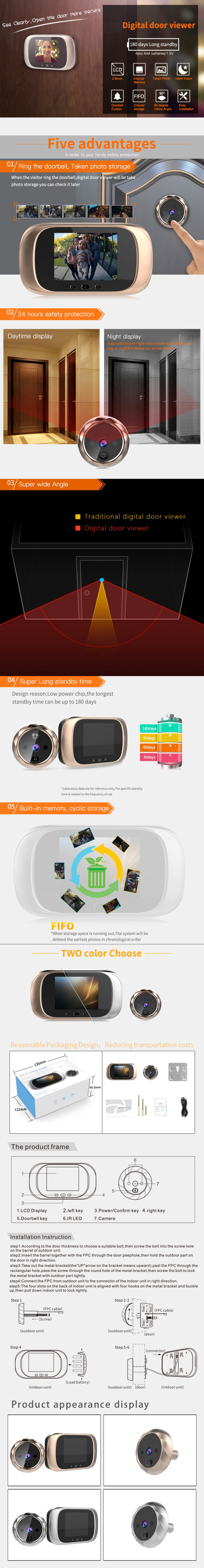 Eye Viewer 2.8 Inch Bell Push Digital Peephole Door Bell Video Eye Smart Viewing ...