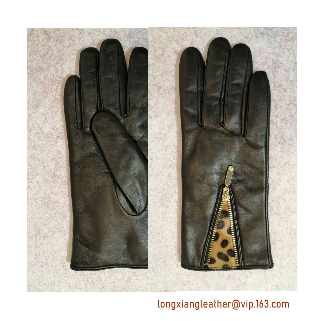 Winter Ladies Fashion Leather Gloves Black Sheepskin Warm New Ladies  Leather Gloves Classic Zipper Ladies Sheepskin Driving Glov
