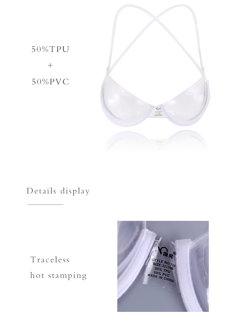 Hot Sale Transparent Plastic 3/4 Cup Clear Strap Invisible Bra