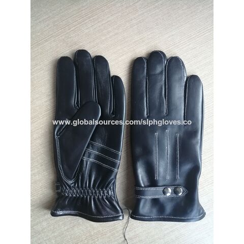 Mens Winter Black Genuine Leather Gloves For Driving Dress Real Sheepskin  Leather Warm Fleece Lined Gloves 