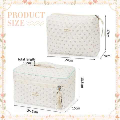 Cotton Makeup Bag Large Travel Cosmetic Bag Quilted Cosmetic Pouch