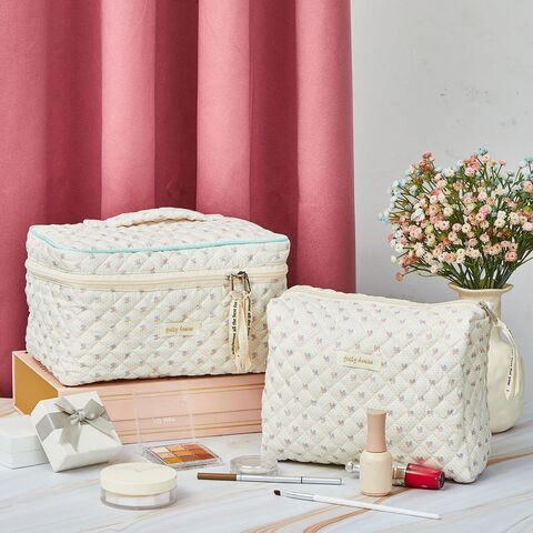 Cotton Makeup Bag Large Travel Cosmetic Bag Quilted Cosmetic Pouch Coquette  A