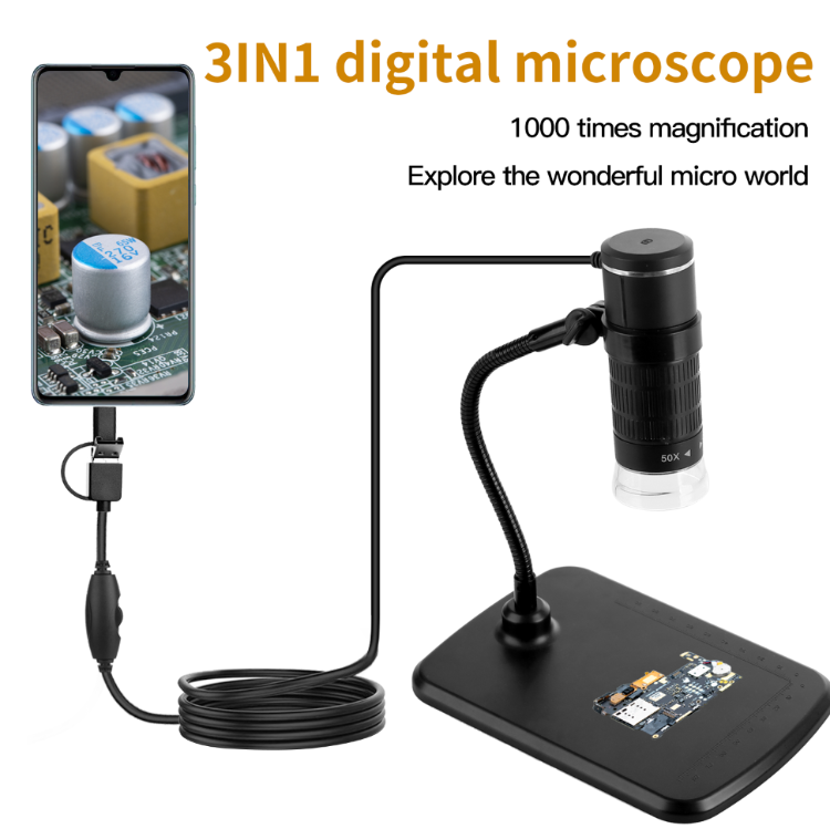 USB Microscope, 40X-1000X Digital Microscope 3 in 1 PCB Microscope