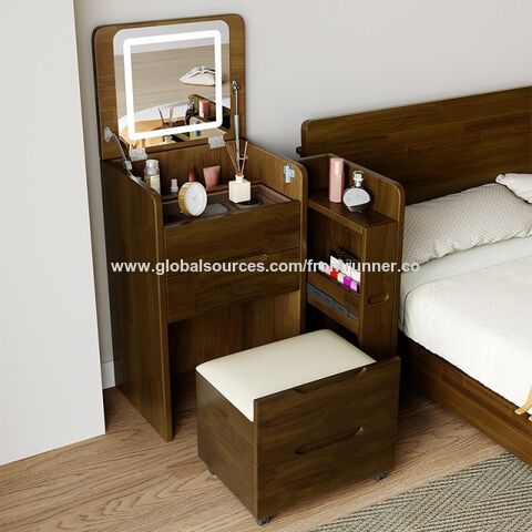  vanidades Muebles de madera maciza para el hogar, tocador  simple y moderno para dormitorio, mesa de maquillaje pequeña, escritorio de  tocador con espejo y taburete de maquillaje (color café) : Hogar