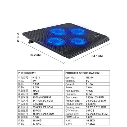 TeckNet refroidissement ordinateur portable Base de refroidissement  ventilateur PC portable soutien avec hauteur réglable Cooler avec 6  Ventilateur et