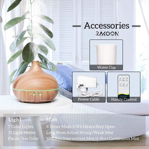 High Quality 500ml Aromatherapy Essential Oil Diffuser Wood Grain Remote  Control Ultrasonic Air Humidifier with 7 Colors Light