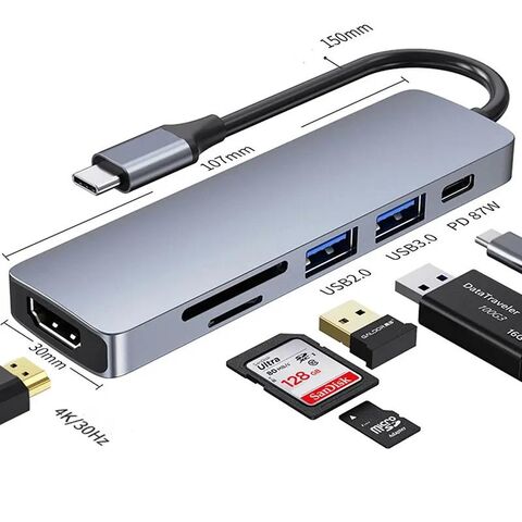 Hub 6 en 1 type-c vers adaptateur HDTV 4K USB Station d'accueil C Hub avec 3.0 TF SD Lecteur Fente PD pour MacBook Pro/Air/Huawei Mate