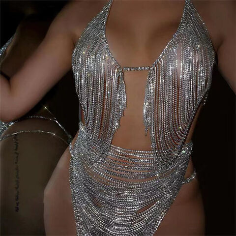 Bling Rhinestone sexy bra chain body jewelry women's crystal bra party jewelry  body chain nightclub bikini suspenders underwear