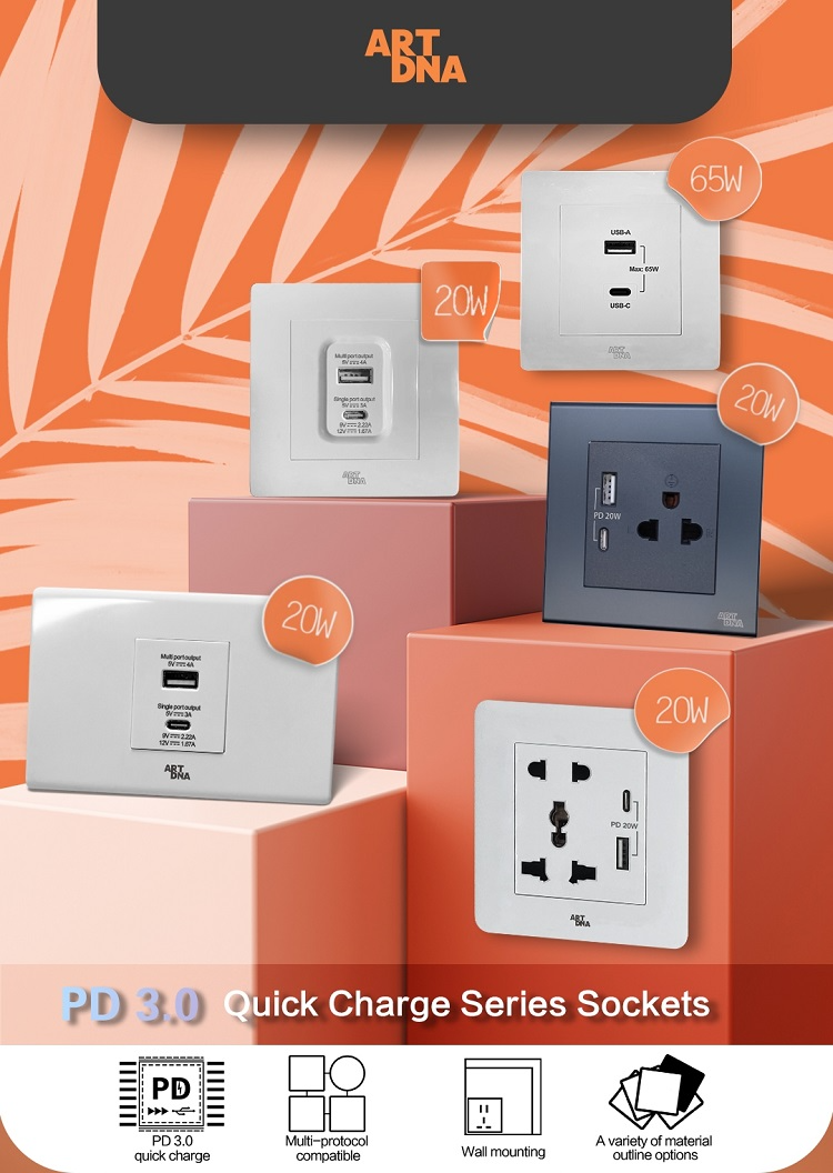 Buy Wholesale China Artdna Wall Socket With Type C And Type A Interface Usb Charging 16a 7723