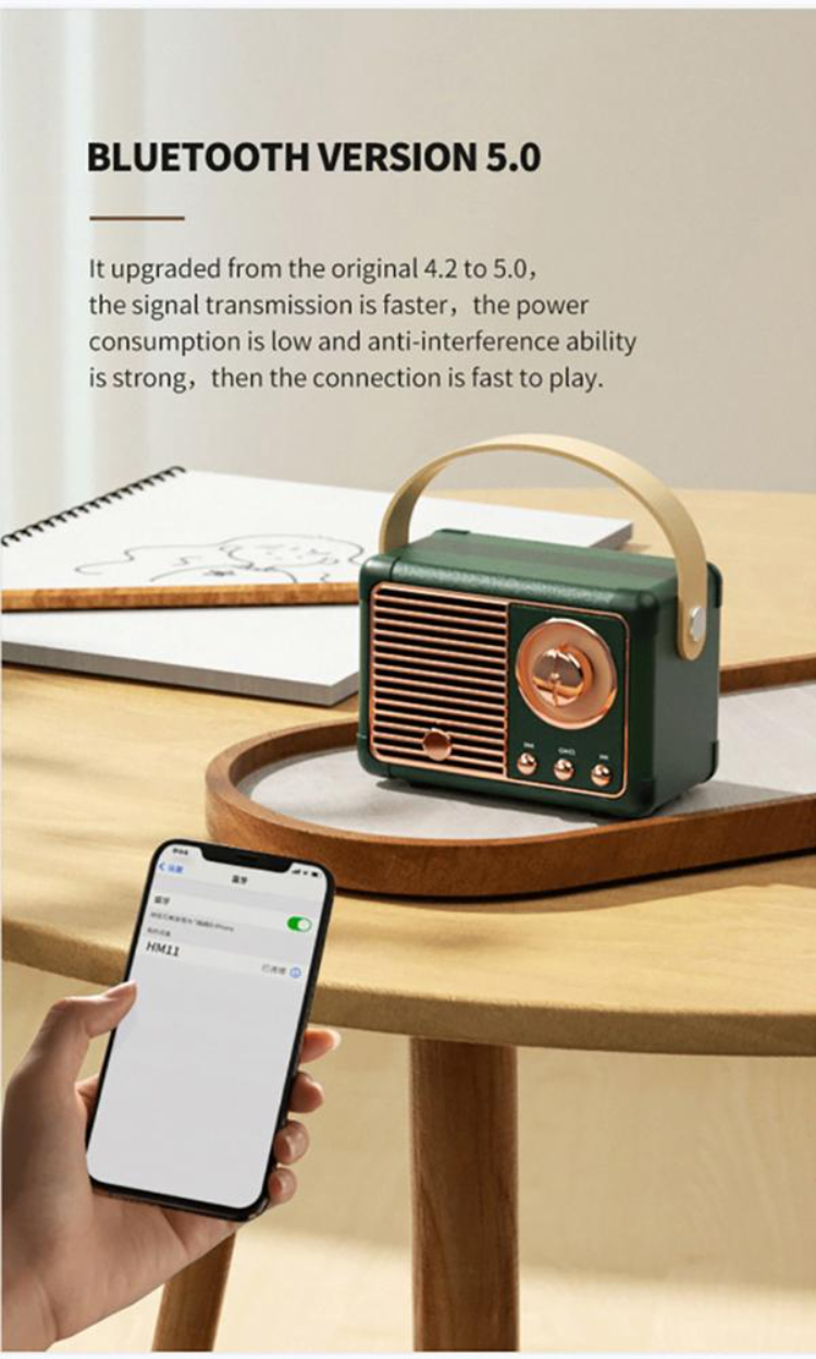 HM11 Portable Music Player Elegant & Vintage Appearance Retro Radio for Home