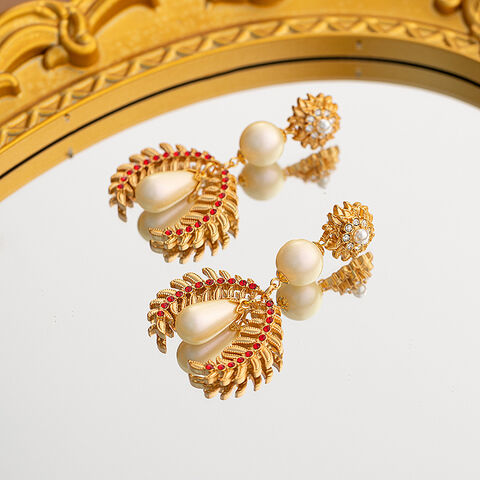 Boucles d'oreilles pendantes vintage en alliage avec perles, style cour française