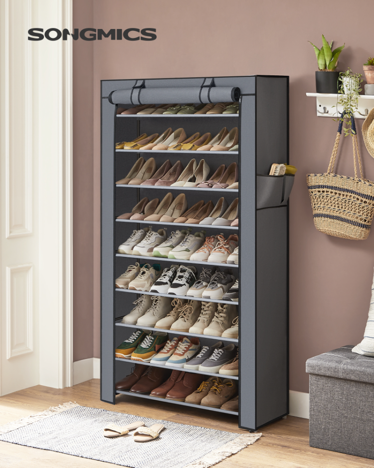 Songmics Portable Gray 10 Ply Single Row Non Woven Shoe Rack Large ...