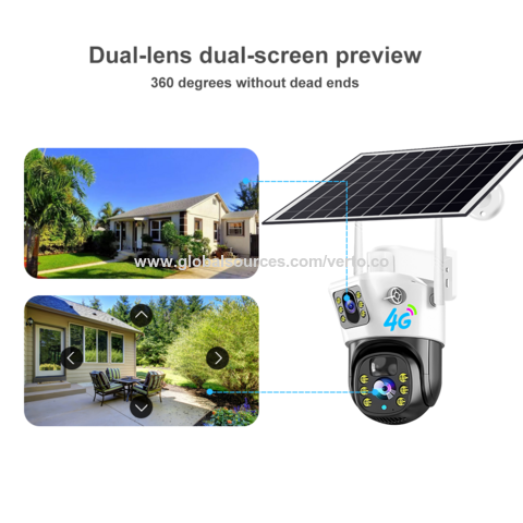 4G Sim Dual Lens Solar Panel Camera Outdoor CCTV Camaras PIR Detection  Night Vision V380 Security Protection Built in Battery