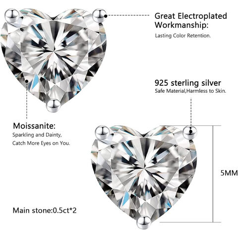 0.5 Carat Moissanite Diamond 6 Claws Stud Earrings 925 Sterling Silver 