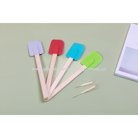 Custom Logo Imprinted Silicone Spatulas with Wooden Handles - 4 Colors